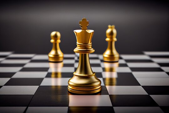 Golden king piece on a chessboard. The concept of playing chess. Leadership, fighter, competition, confrontation, and business strategy concept. Generative AI