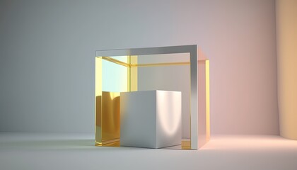 Abstract minimalist empty podium, metallic, made by generative ai