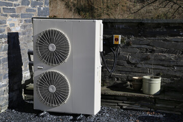 The outside unit for an air source heat pump, an environmentally clean energy source of heating for...