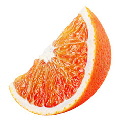 Ripe wedge of blood red orange citrus fruit isolated on transparent background. Sanguinello blood orange slice