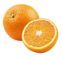 Orange citrus fruit with half isolated on transparent background
