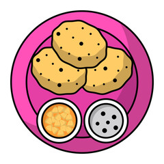chholay bhaturey Concept, Indian Chickpea Curry with Fried Flatbreads vector outline color icon design, Asian Cuisine symbol, Famous Dish Sign, Street Food stock illustration 