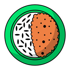 Kadhi Chawal Concept, curd curry with rice vector outline color icon design, Asian Cuisine symbol, Famous Dish Sign, Street Food stock illustration 