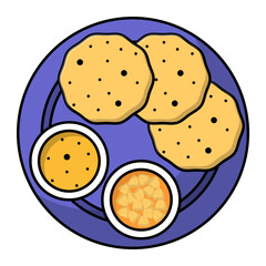 Halwa Puri Chanay Concept, Eid day special meal vector outline color icon design, Asian Cuisine symbol, Famous Dish Sign, Street Food stock illustration 