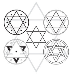 Set d'Icônes du Sceau de Salomon Illustration Étoile en cercle Symbole Alchimie Géométrie sacrée Noir et blanc
