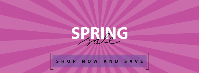 Spring Sale banner rays,  label, lines burst backgroud
