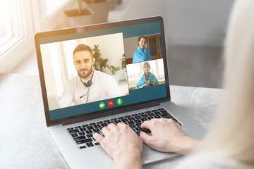 video conference. Multiethnic business team for a online meeting in video call. Group of people smart working from home