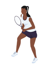 A woman playing tennis. Isometric flat vector design.