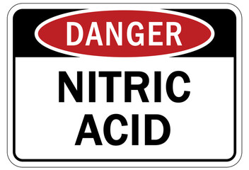 Acid chemical warning sign and labels nitric acid