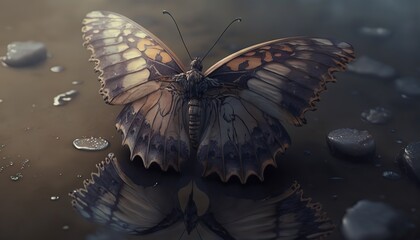 Fototapeta na wymiar Beautiful brown butterfly. Fantasy wildlife animal nature. Generative AI technology.