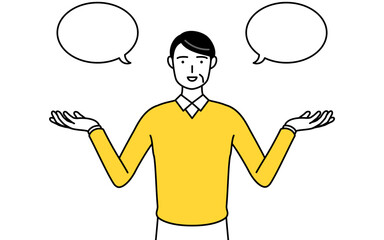 ふきだしつき、比較をする定年退職したシニア・中年男性