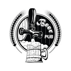 Logo for a beer bar. Black and white sticker, place for a name.