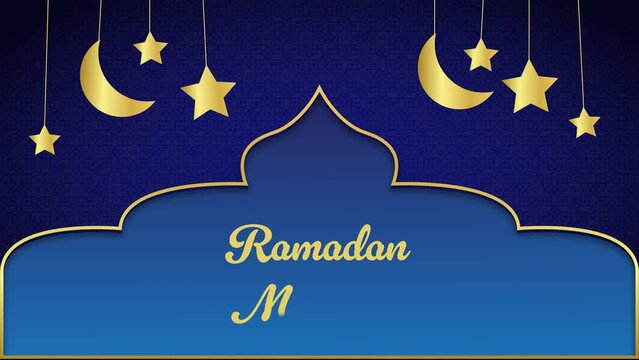 animated background of "Ramadan mubarak" in Handwriting with star and moon ornament 4k 
