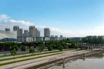 Fototapeta na wymiar Nanjing Eye Step Bridge Financial Center Street View