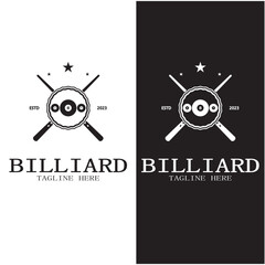simple billiards logo template illustration with billiard balls and sticks,design for billiards booth,billiards business,bills competition,mobile billiards game,app,badge,billiards sport,vector