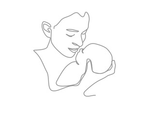 One Line Vector drawing of a mother with a newborn baby