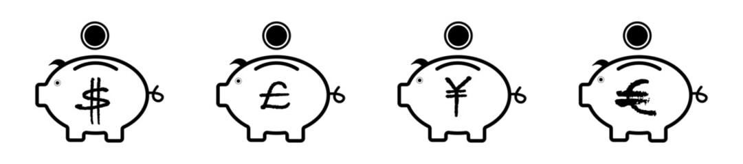 Piggy bank simple vector icon. Money pig save box illustration. Dollar and euro money box.
