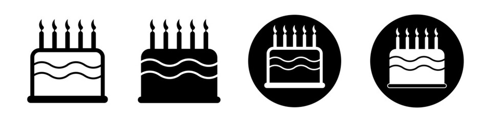 Cake with candle vector illustration. Happy birthday logo. Set of birthday cake.