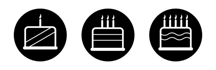 Cake with candle vector illustration. Happy birthday logo. Set of birthday cake.