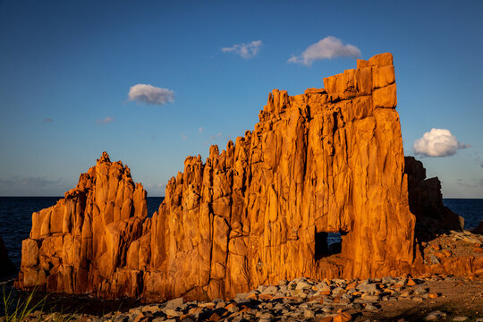 red rocks at the beach of arbatax in sardinia