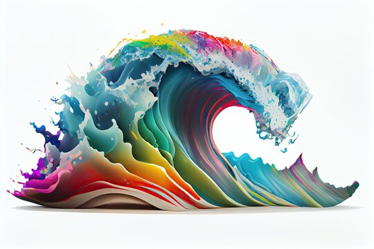 Rainbow wave. Colorful paint splash. Isolated design element on white background. Generative AI.
