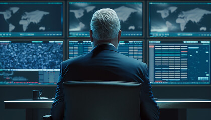 Enhancing Security and Protecting Assets, Security Expert looking at Monitors, Generative AI