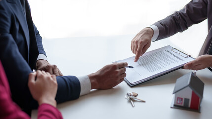 Couple enters into a home purchase contract with a real estate agent, getting advice, insurance,...
