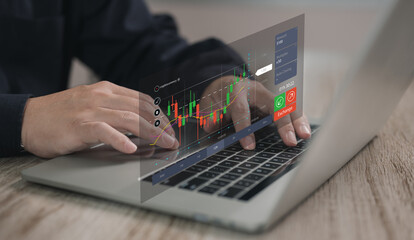 Businessman using Laptop for analytics and data management to study database corporate strategy for finance operation sales marketing	