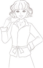 Girl with Short Curly Hair Pointing to Head