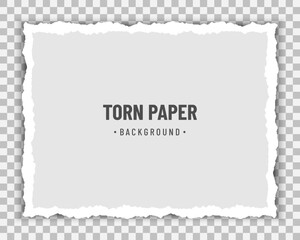 Piece of torn white paper with soft shadow on transparent background