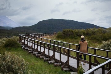 person walking on a bridge