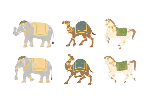 Indian Elephant Camel and Horse in Royal Dress