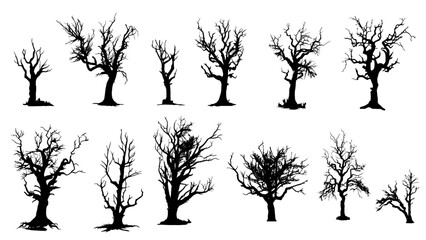 collection of vector bare trees without leaves, generative AI