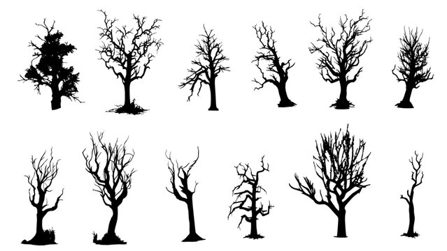 collection of vector bare trees without leaves, generative AI