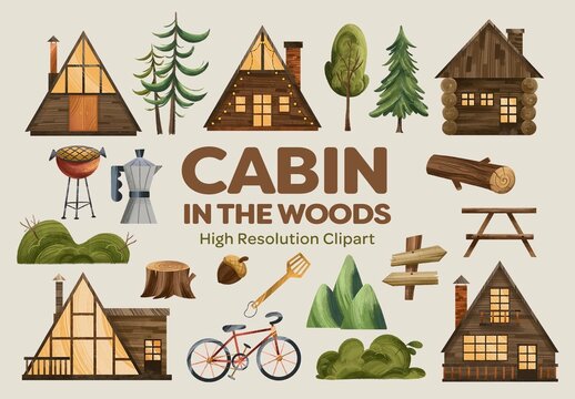 Cabin in the Woods Clipart Set