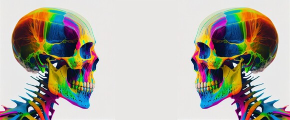 A colorful rainbow skull head with a white background. Generative AI, Generative, AI
