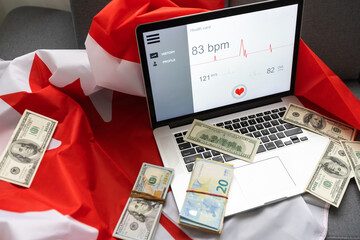 laptop health, money and canada flag