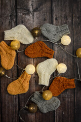 Colorful baby socks made of rough wool yarn