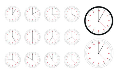 Vector set of icons - clocks with all integer times.