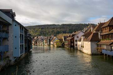 Fototapeta na wymiar Besançon, France: Feb 2023 Tourist Locations River, Historical Sites, Church, Buildings, Scenic views 