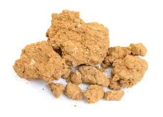 Clay is a type of fine-grained natural soil material. Isolated on white background.
