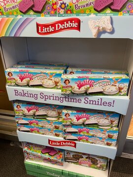 Grocery store Little Debbie snack cakes easter theme display