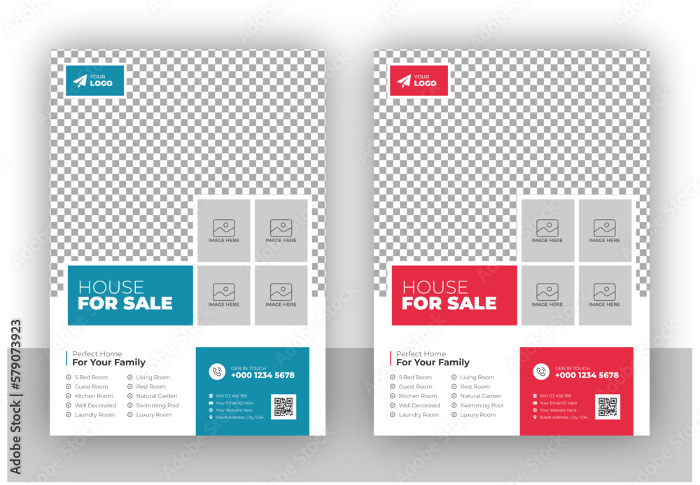 Sticker business flyer design and brochure cover template for real estate agency