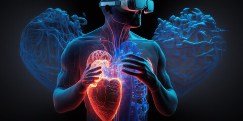 
A doctor wearing a VR headset uses advanced technology to innovate in the field of medicine.Generative ai.