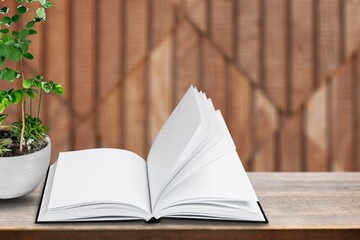 Home interior with open book on desk