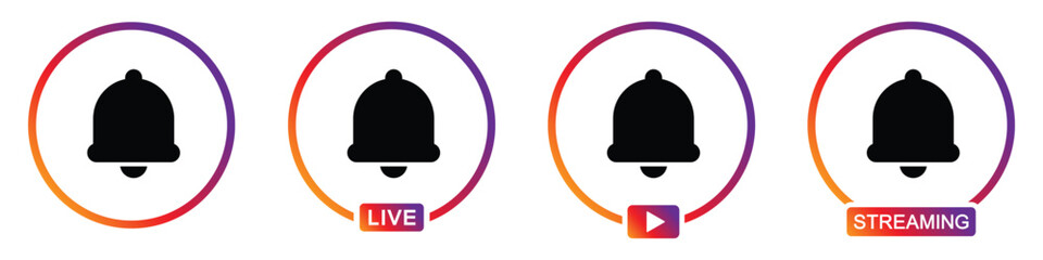 Live streaming notification icon. Bell notification icon, vector illustration