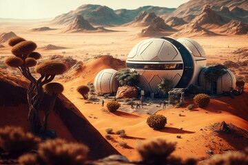 Experience an Epic Bionic Mars Colony Adventure with Ultra-Wide Angle and Unreal Engine 5: Hyper-Detailed, Color-Coded, and Insanely Intricate! , Generative ai - obrazy, fototapety, plakaty
