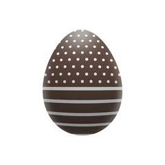 Brown Easter Egg with dots and striped isolated on transparent background. Dark chocolate colored decorative Easter Egg. Decorated egg as a PNG element for your holiday creativity.