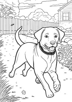 Coloring book for kids.Worksheets for teachers to teach.Dog running in park.