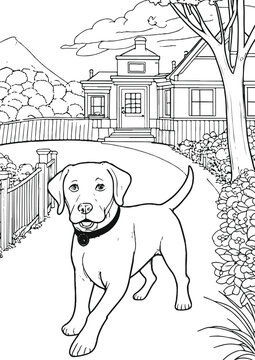Coloring book for kids.Worksheets for teachers to teach.Dog running in park.